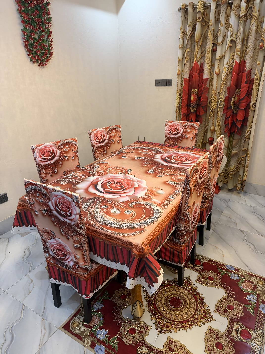 3D Waterproof Premium Dining Table Set ( কুচি চেয়ার কভার ) Code: D84